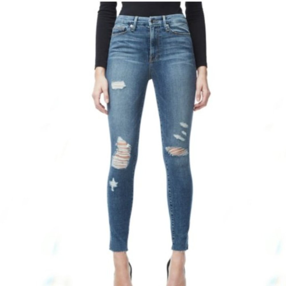 Good American Good Waist Distressed Raw Hem Jeans Size 30 / 10